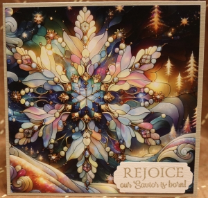 909a Christmas - Stained Glass Snowflake w/trees
